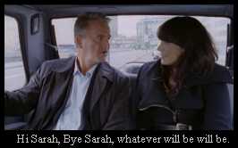 boyd and sarah sitting in a taxi